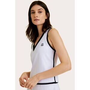 ALALA White Black Trim V Neck Tennis Tank Top Size XS Extra Small NEW